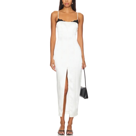 Fleur du mal Silk Maxi Dress W/ Lace Cups in Ivory NEW - Picture 1 of 5